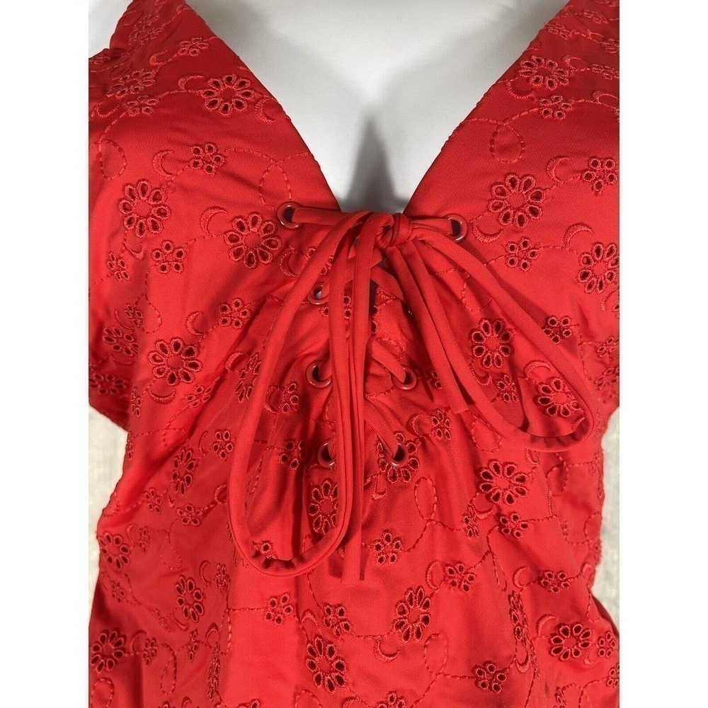 NWT BOND-EYE AUSTRALIA Eyelet Lace-Up One-Piece Swimsuit Women’s Red Sz-L - Picture 6 of 10